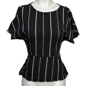 Mustard Seed Black White Striped Tie Back Peplum Top Size Small